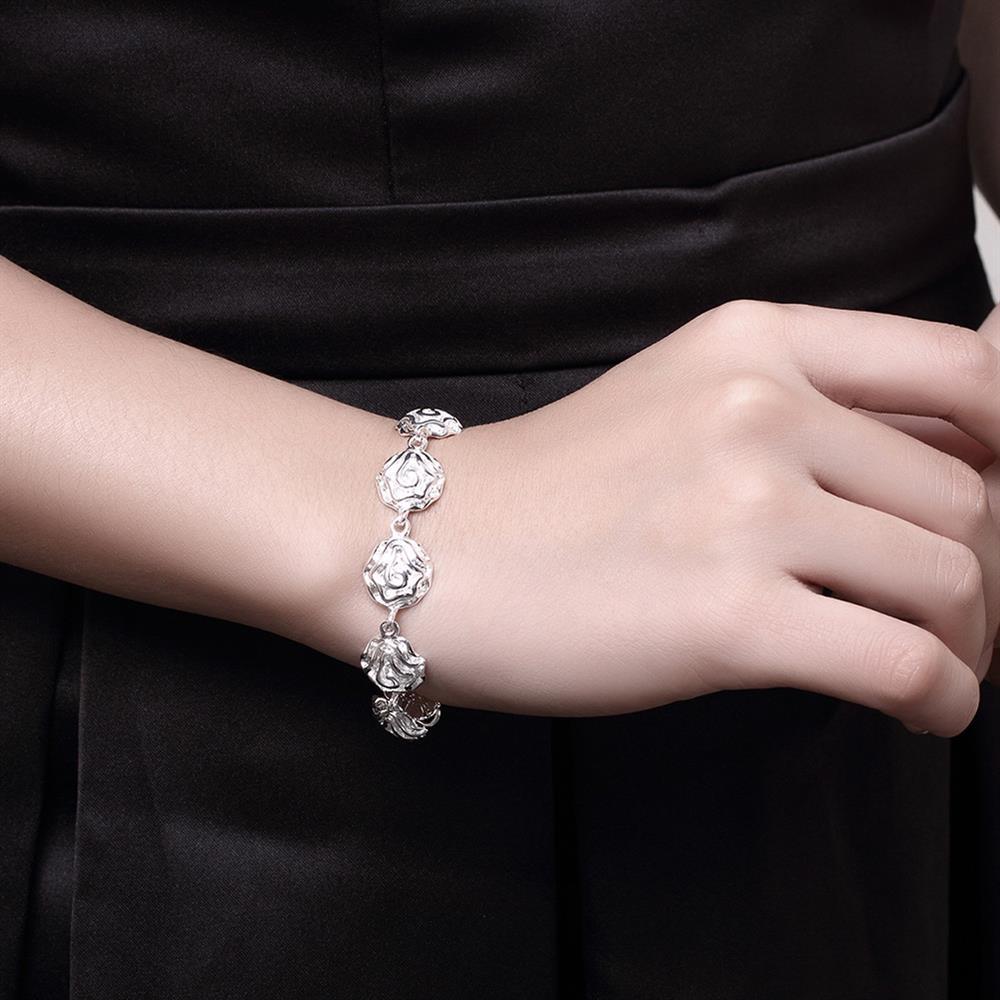 Women Fine Rose flower 925 Stamp Silver color rings necklace bracelet earrings Jewelry set fashion Party wedding Christmas gifts