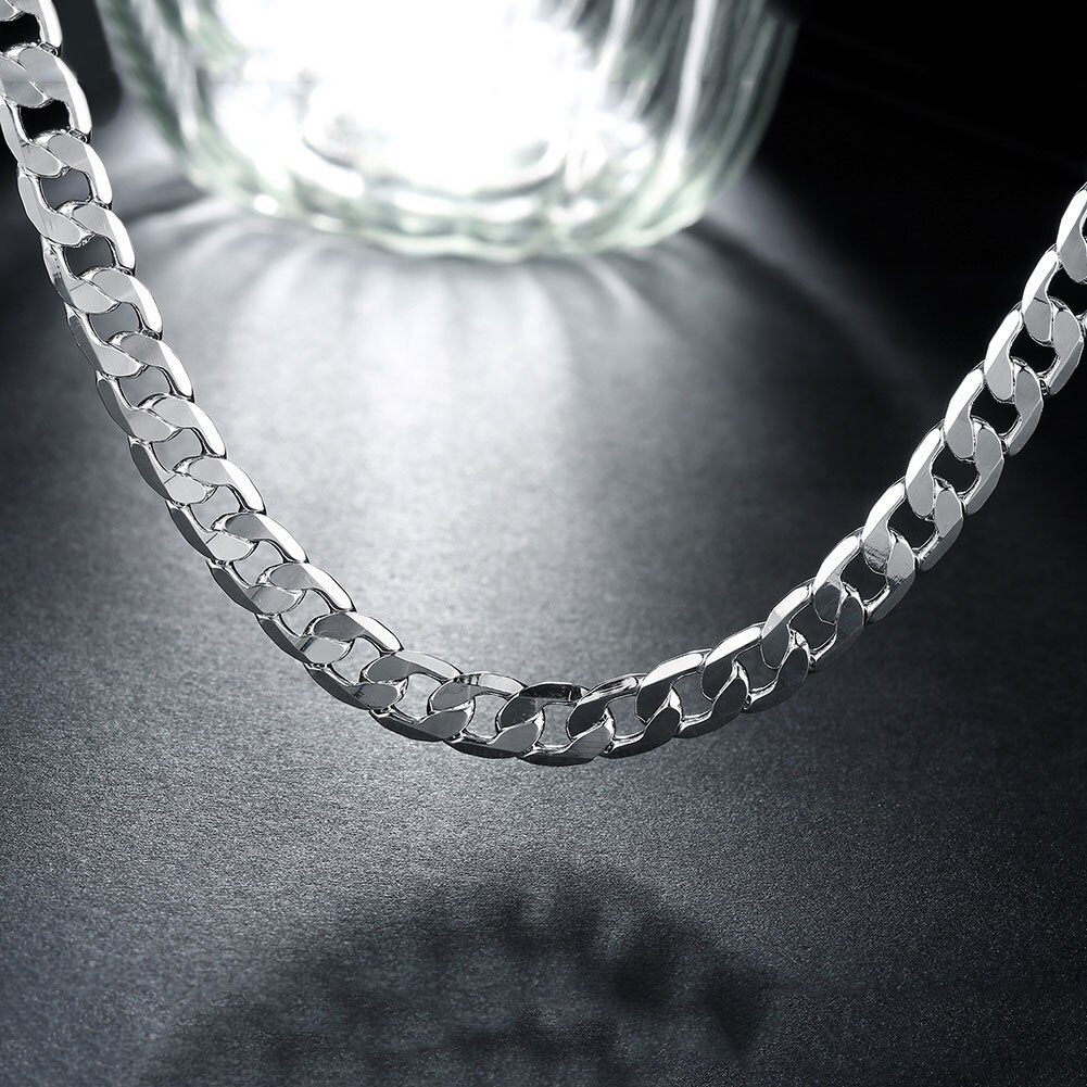 Classic men's 8mm chain 925 Stamp Silver color Necklace high quality Jewelry 16-24 inches fashion wedding party Christmas gifts