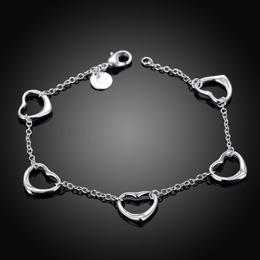 Special offer Fashion 925 Stamp Silver color Bracelet for woman five heart chain Luxury jewelry Wedding party beautiful gifts
