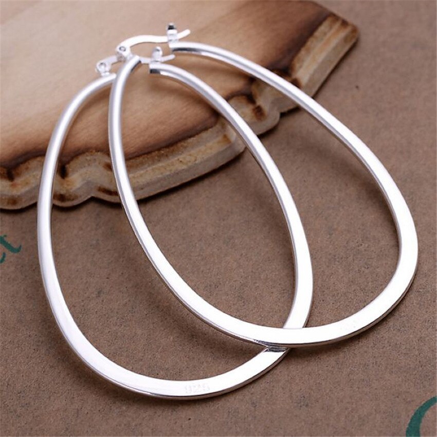 Hot new 925 Stamp Silver color Earring High Quality Fashion for Woman Jewelry flat geometry long Big earrings wedding Gift