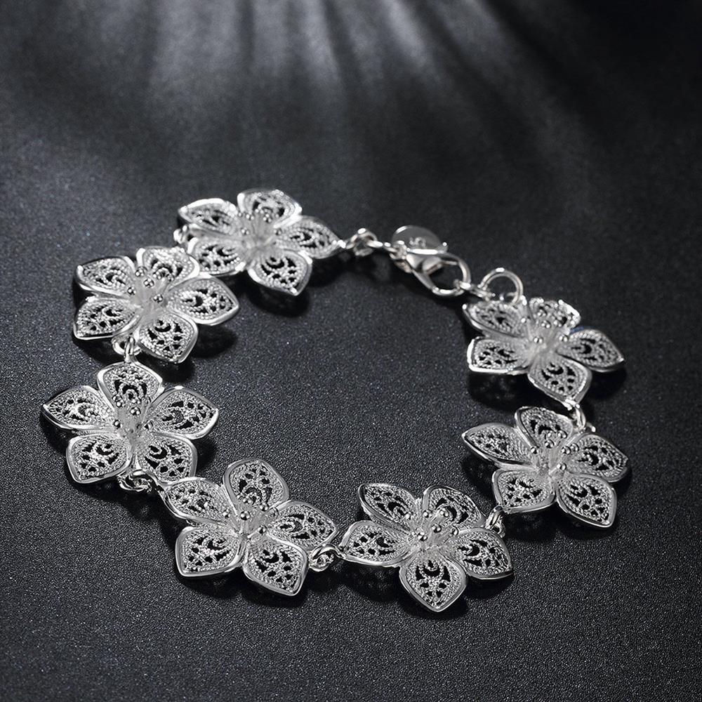 New hot 925 Stamp Silver color beautiful Flowers earrings bracelet Jewelry sets for women fashion Party wedding Christmas Gifts