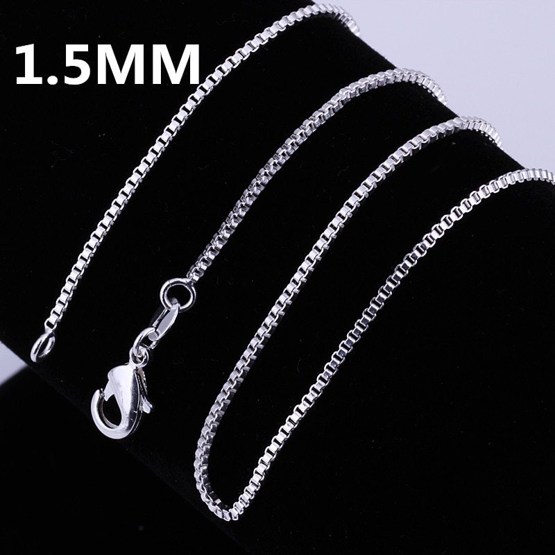 Charm 925 Stamp Silver color Necklace 16/18/20/22/24 inches fine 1.5MM Box chain For Women fine Fashion Jewelry Christmas Gift