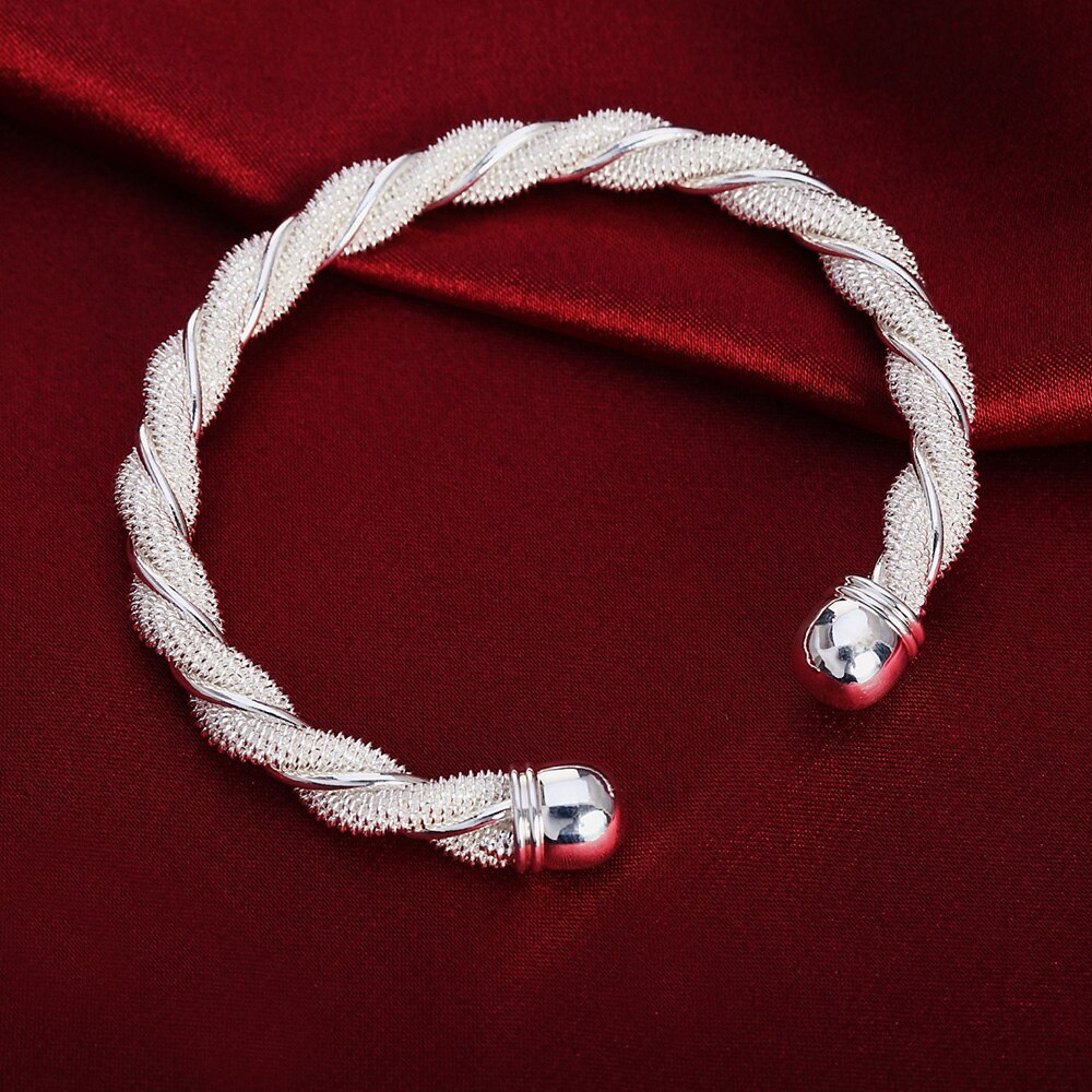 Charm 925 Stamp Silver color Bracelets fine Twisted wire bangles for Women Fashion Wedding Party Christmas Gift luxury Jewelry