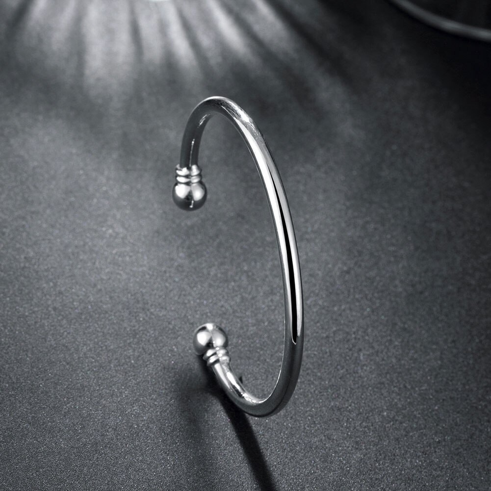 Hot fine 925 Stamp Silver color Simple elegant bangles for Women Fashion Bracelets Wedding Party Christmas Gifts charm Jewelry