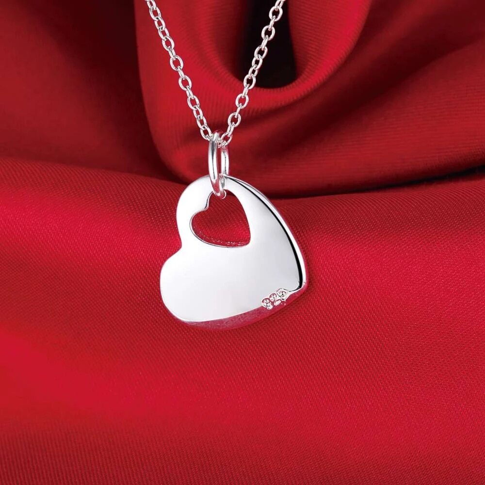 Factory direct 925 Stamp Silver color Romantic Heart Pendant Necklace for Women  Gift Fashion Luxury Party Wedding Jewelry