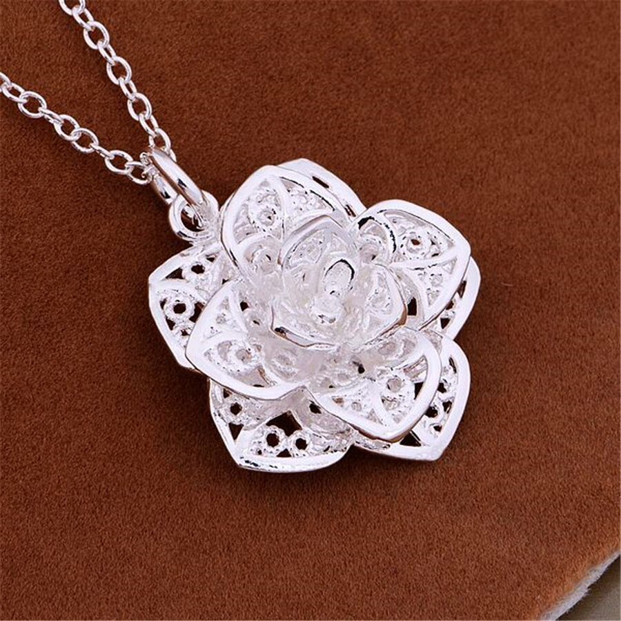 Fashion brand 925 Stamp Silver color Flowers Pendant Necklace For Women luxury Jewelry lady happy party wedding Christmas gifts