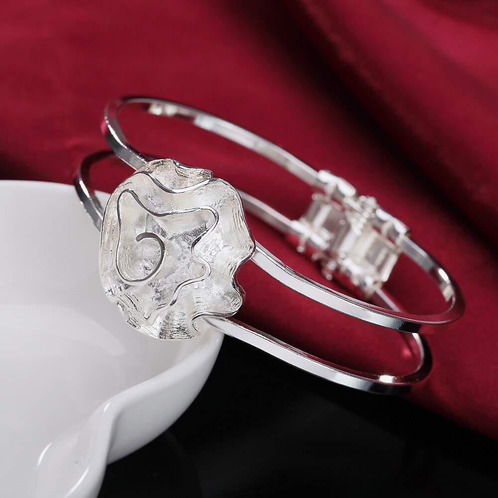New hot 925 Stamp Silver color Bracelets for Women fine rose flower bangle Fashion Wedding Party Christmas Gifts Girl Jewelry