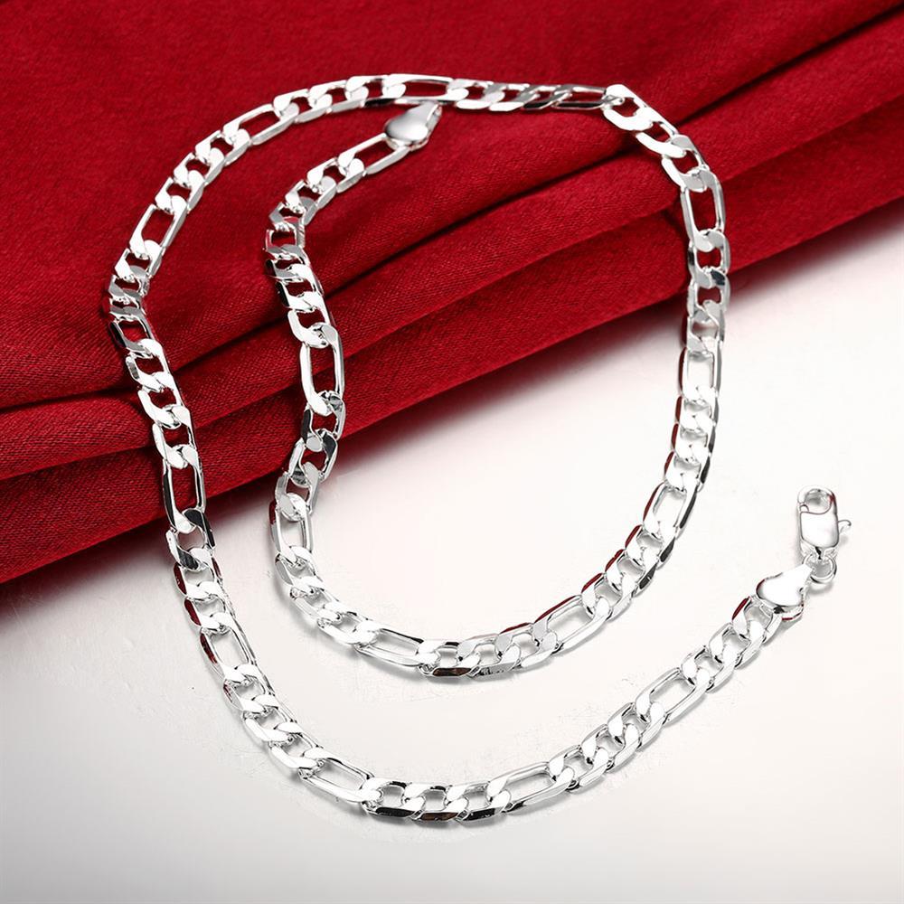 Hot sale 925 Stamp Silver color Necklace for woman men's Jewelry classic 6MM chain 20 inches fashion fine Christmas gifts party