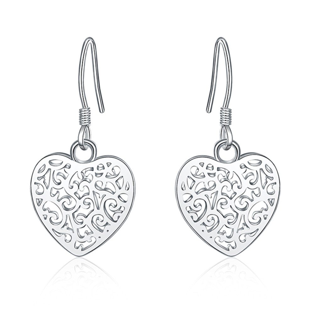 Special offer 925 Stamp Silver color heart Earrings for Women elegant fashion Jewelry Christmas Gift party wedding long earrings