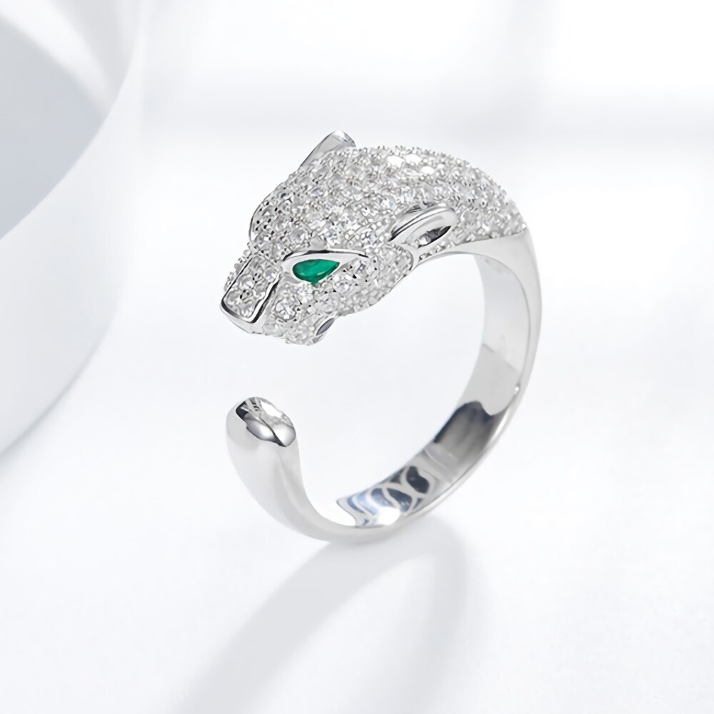 Hot 925 Stamp silver charm Crystal creative leopard head Rings for women fashion party wedding Accessories Jewelry holiday gift