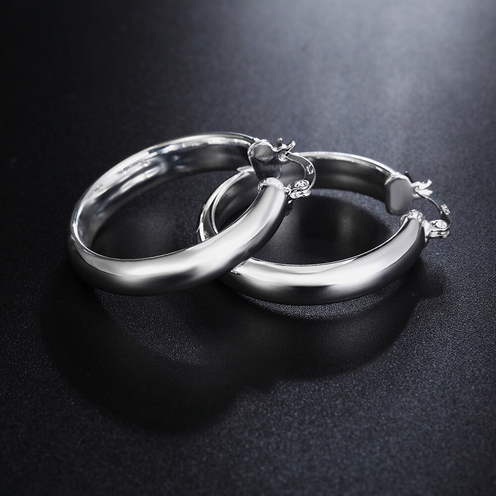 18K gold 4CM smooth Big circle hoop Earrings 925 Stamp Silver color Earrings for Women Christmas gift fine party wedding Jewelry