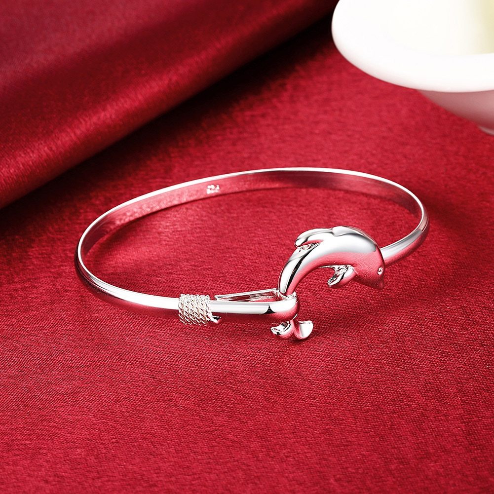 Factory Direct hot 925 Stamp Silver color fine cute dolphin bangle for Women adjustable Girl student Jewelry Fashion Party Gifts