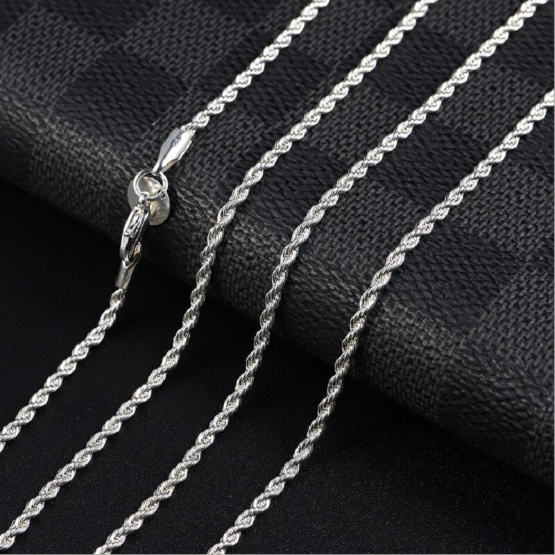 Hot korean fashion 2MM 16-30INCHES 925 Stamp Silver color Rope chain Necklace for woman party wedding accessories jewelry gifts