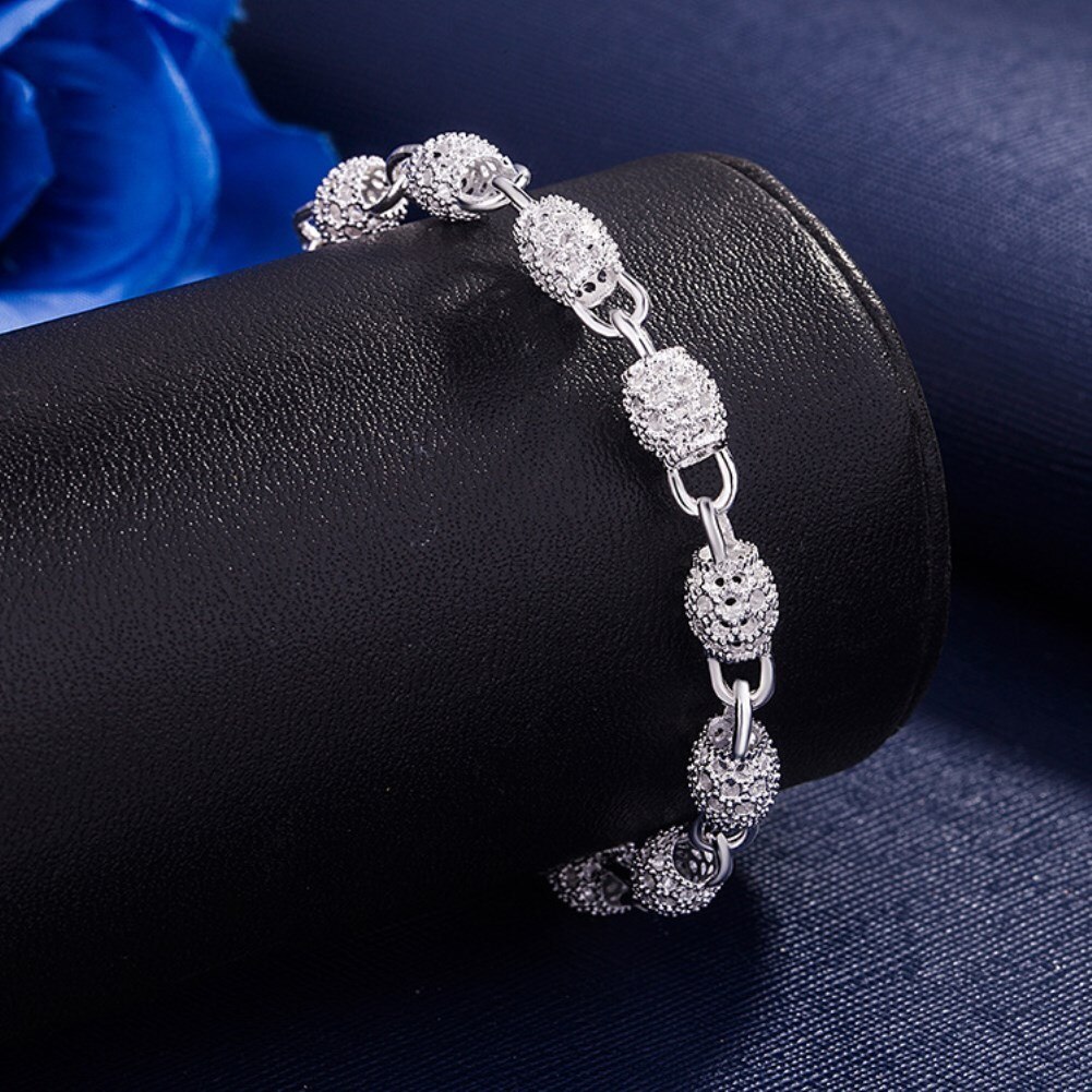 Special offer 925 Stamp Silver color Bracelet for Women Frosted hollow ball Chain Fashion fine Jewelry Wedding Party Gift