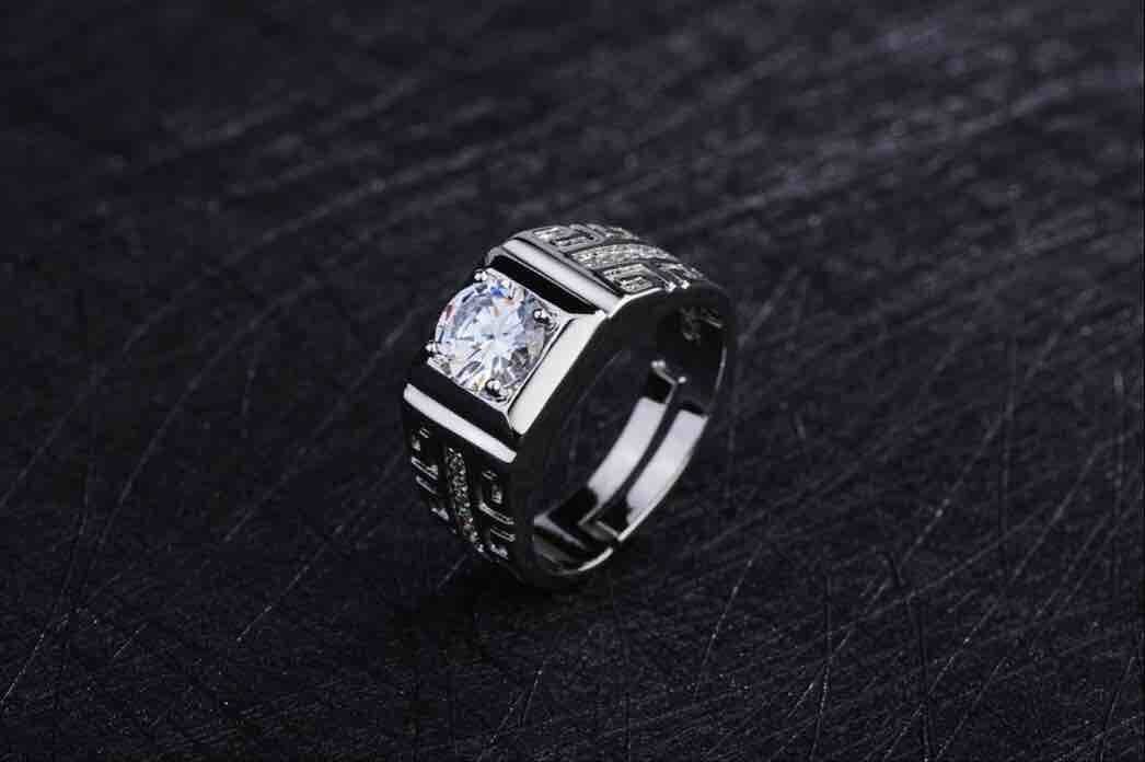 Luxury 925 Stamped Silver Rings For men Shining crystal adjustable size Fashion Gifts engagement wedding high quality Jewelry