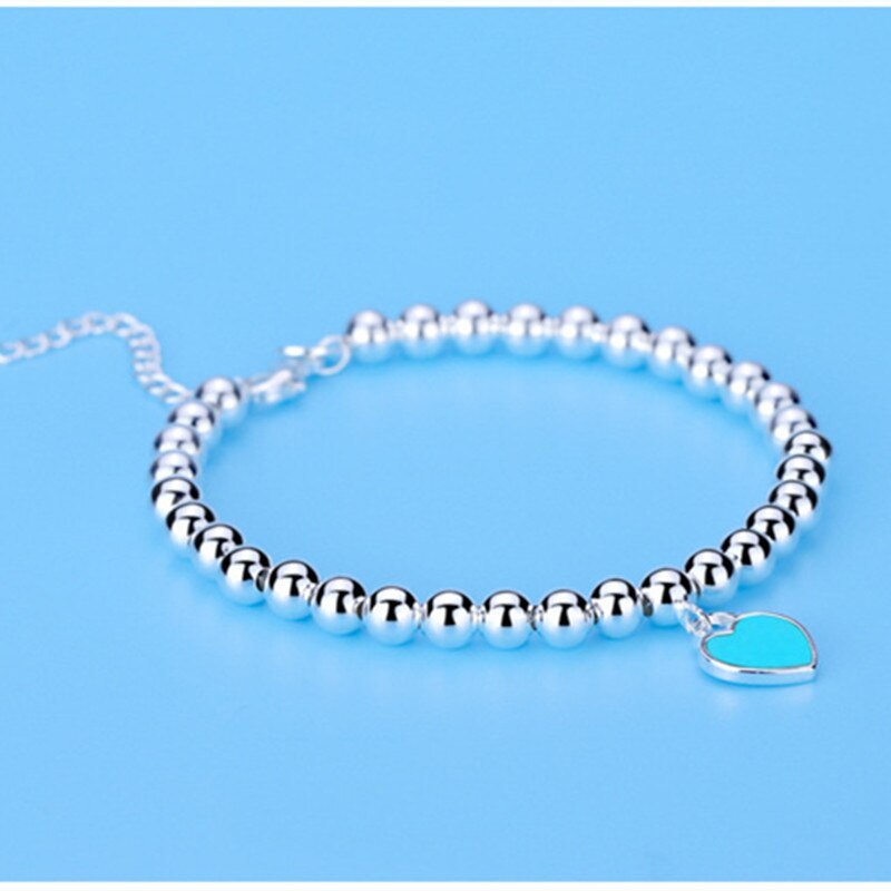 Hot sale 925 Stamp Silver color Charm beads Heart pendant Bracelet for Women Fashion party wedding accessories Jewelry gifts