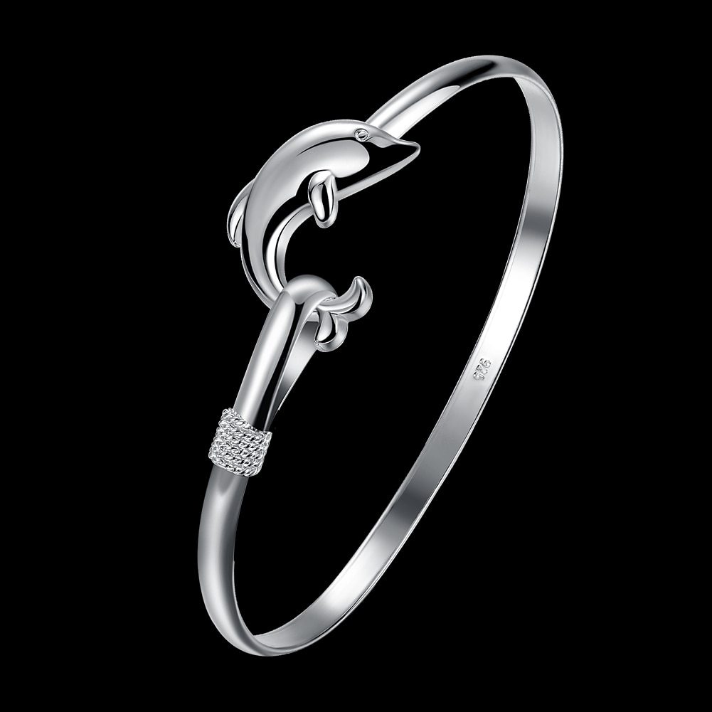 Factory Direct hot 925 Stamp Silver color fine cute dolphin bangle for Women adjustable Girl student Jewelry Fashion Party Gifts