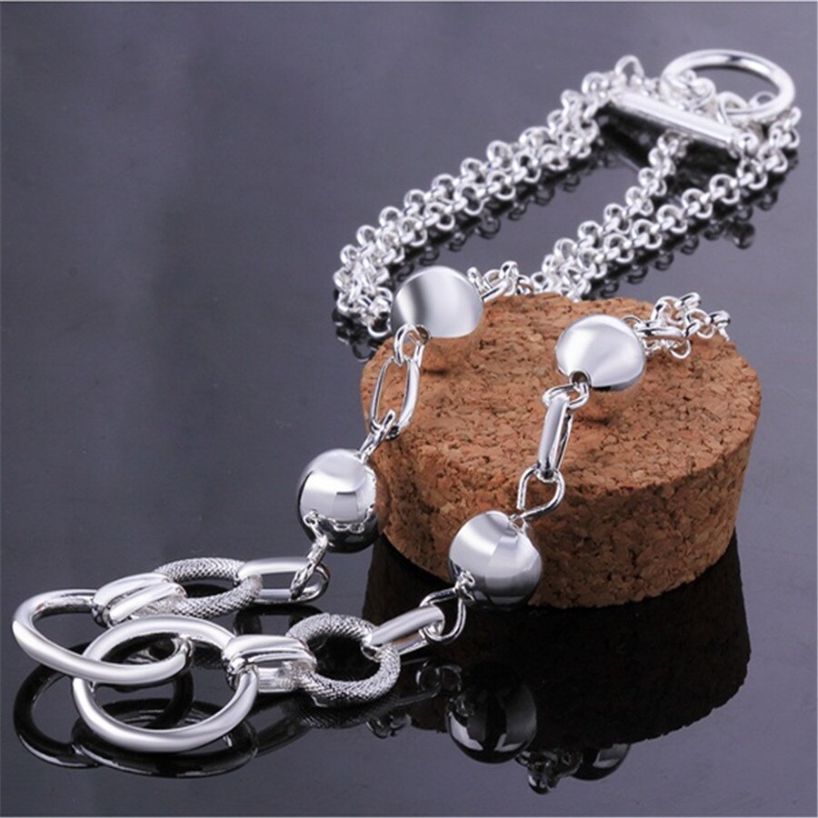 Factory direct fashion 925 Stamp Silver color Bracelet for woman Retro hanging bead circle chain  jewelry Wedding party gifts
