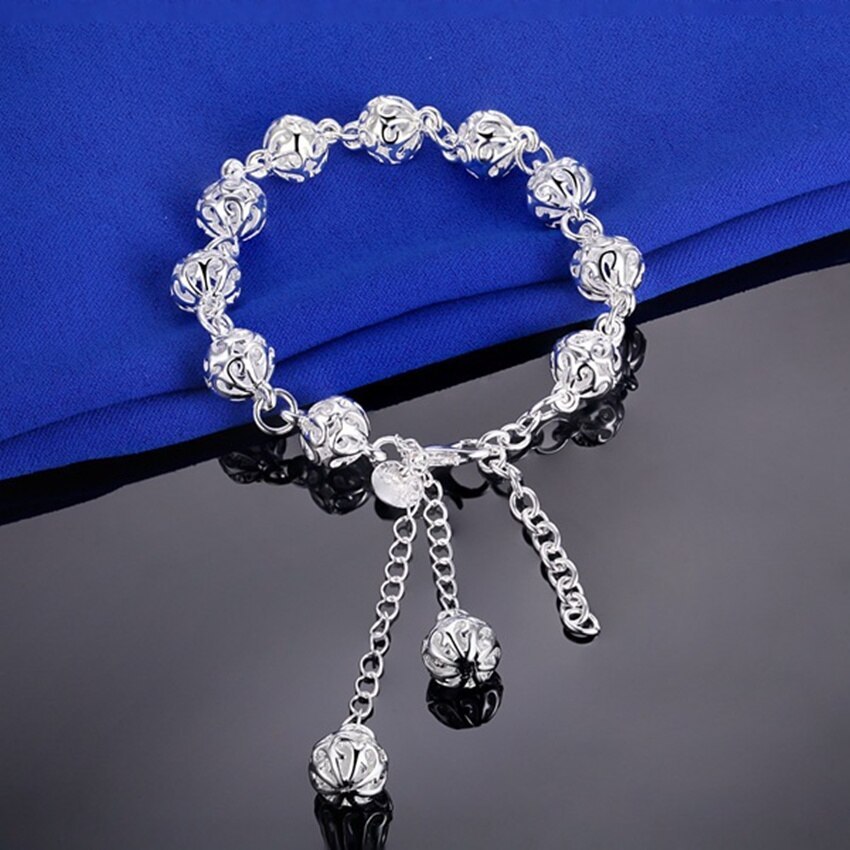 Special offer fashion 925 Stamp Silver color Bracelet for woman elegant Hollow ball chain fine luxury jewelry Wedding party gift