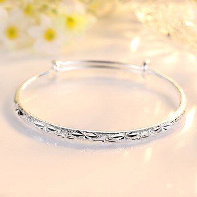Hot new Fashion 925 Stamp Silver color Bracelets for Women Frosted shiny stars bangles adjustable Jewelry wedding Party Gifts
