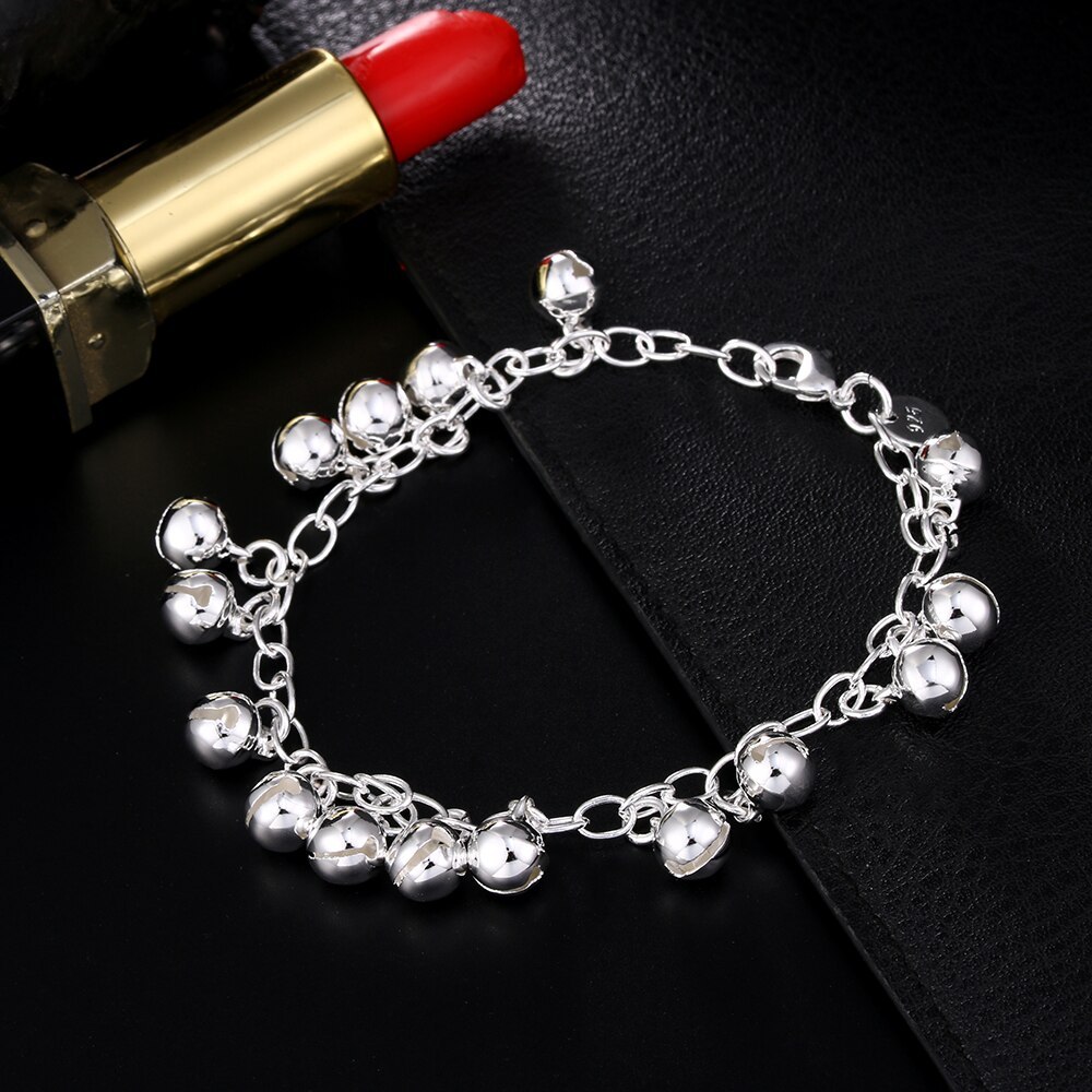 Charm 925 Stamp Silver color Bracelets for woman lady Bells chain Wedding party girl Christmas Gifts fashion Jewelry