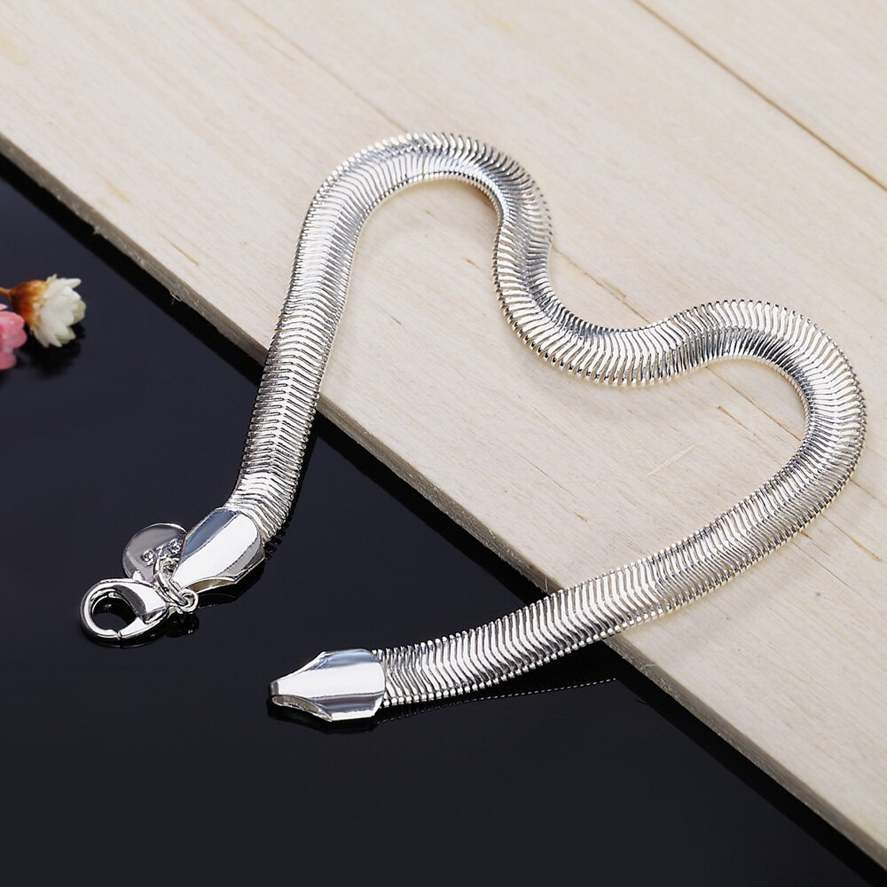 Hot sale fashion 925 Stamp Silver color Bracelet for woman classic 6MM Flat snake bone chain Wedding party Gifts Street jewelry