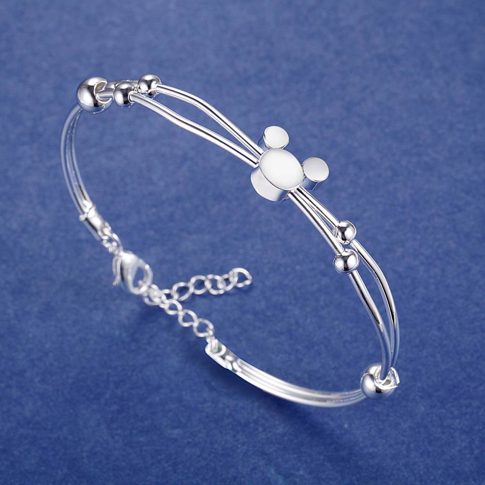 Hot new 925 Stamped Silver color Bracelets for Women fine Small Mickey bangle adjustable Jewelry Fashion wedding Party Gift