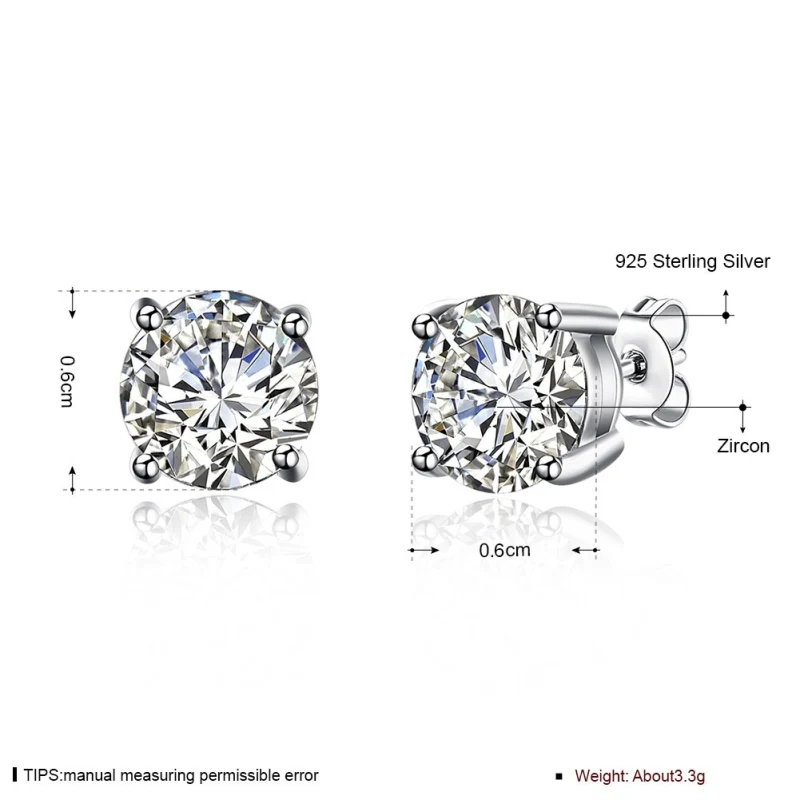 Beautiful 925 Stamp Silver color Shining crystals stud earrings for women fashion Charms party wedding jewelry Christmas gifts