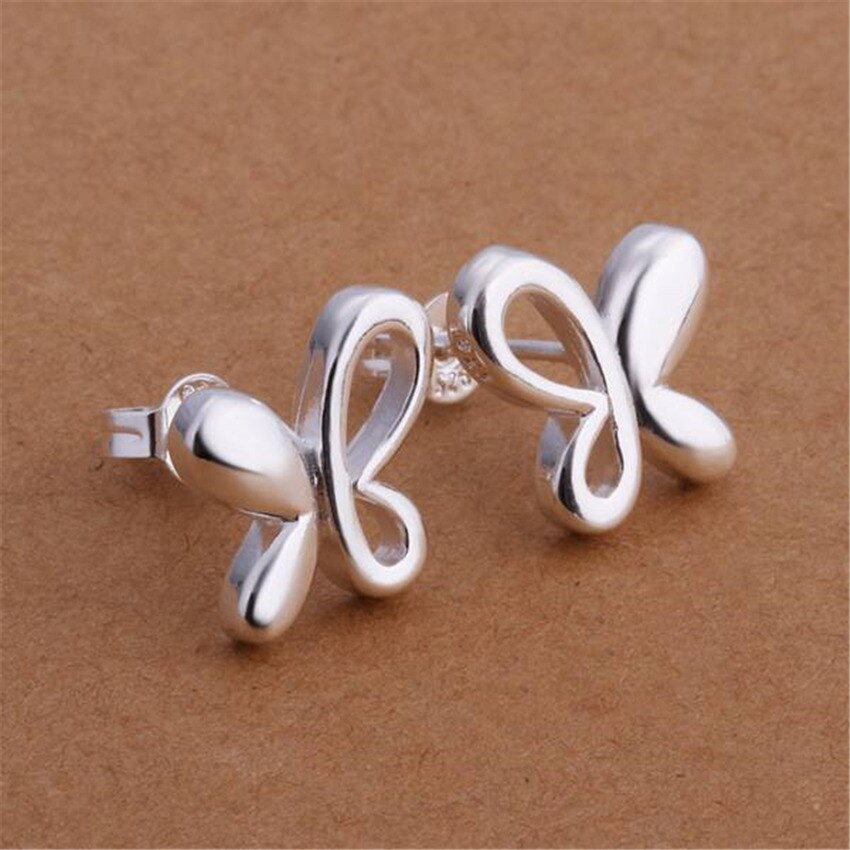 New fashion 925 Silver Color Earrings for Women All-match trend Butterfly earrings Ear studs Christmas Gifts party Jewelry