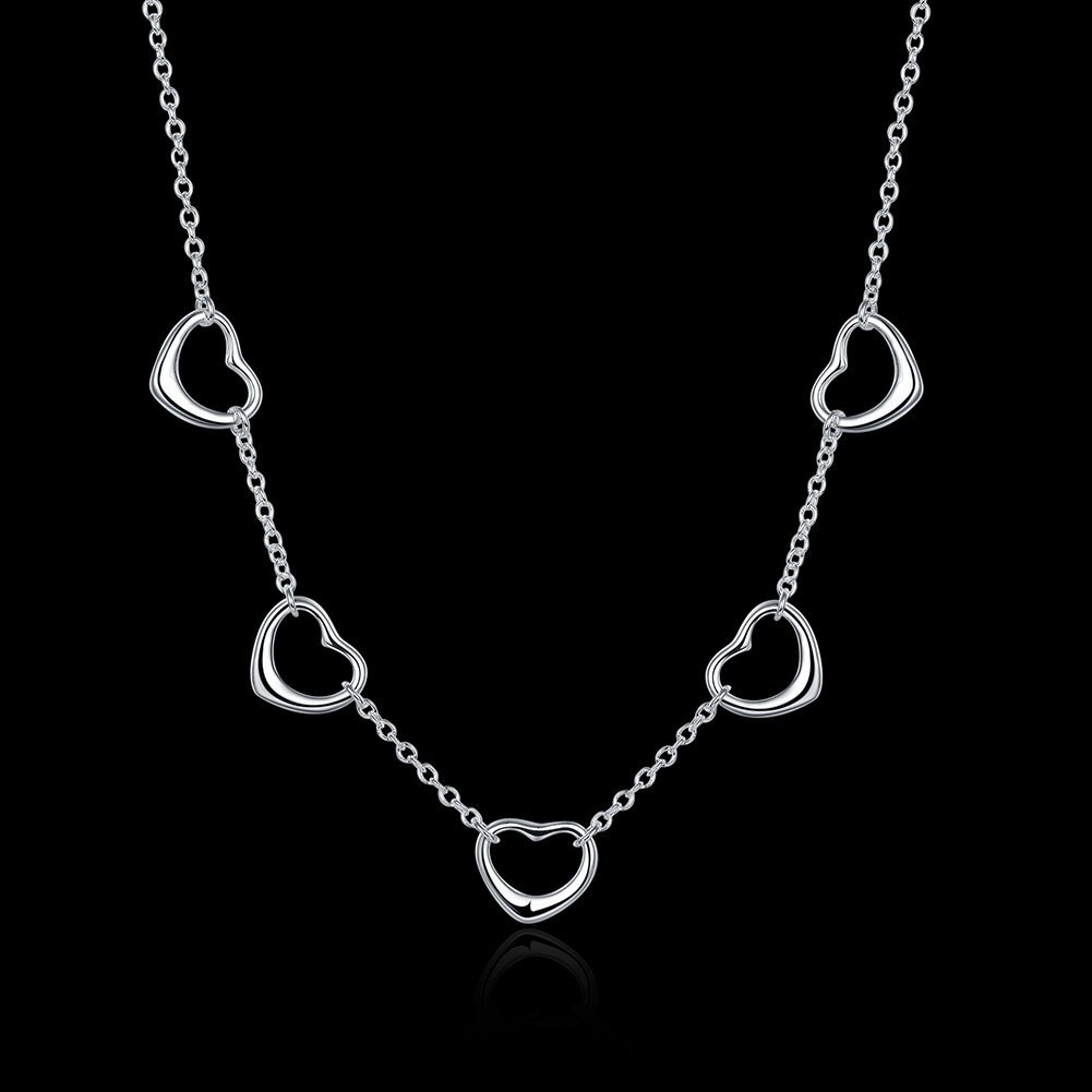 Classic 925 Stamp Silver color Necklaces for Women Jewelry 18 Inches romantic five heart chain lady party Fashion Christmas Gift