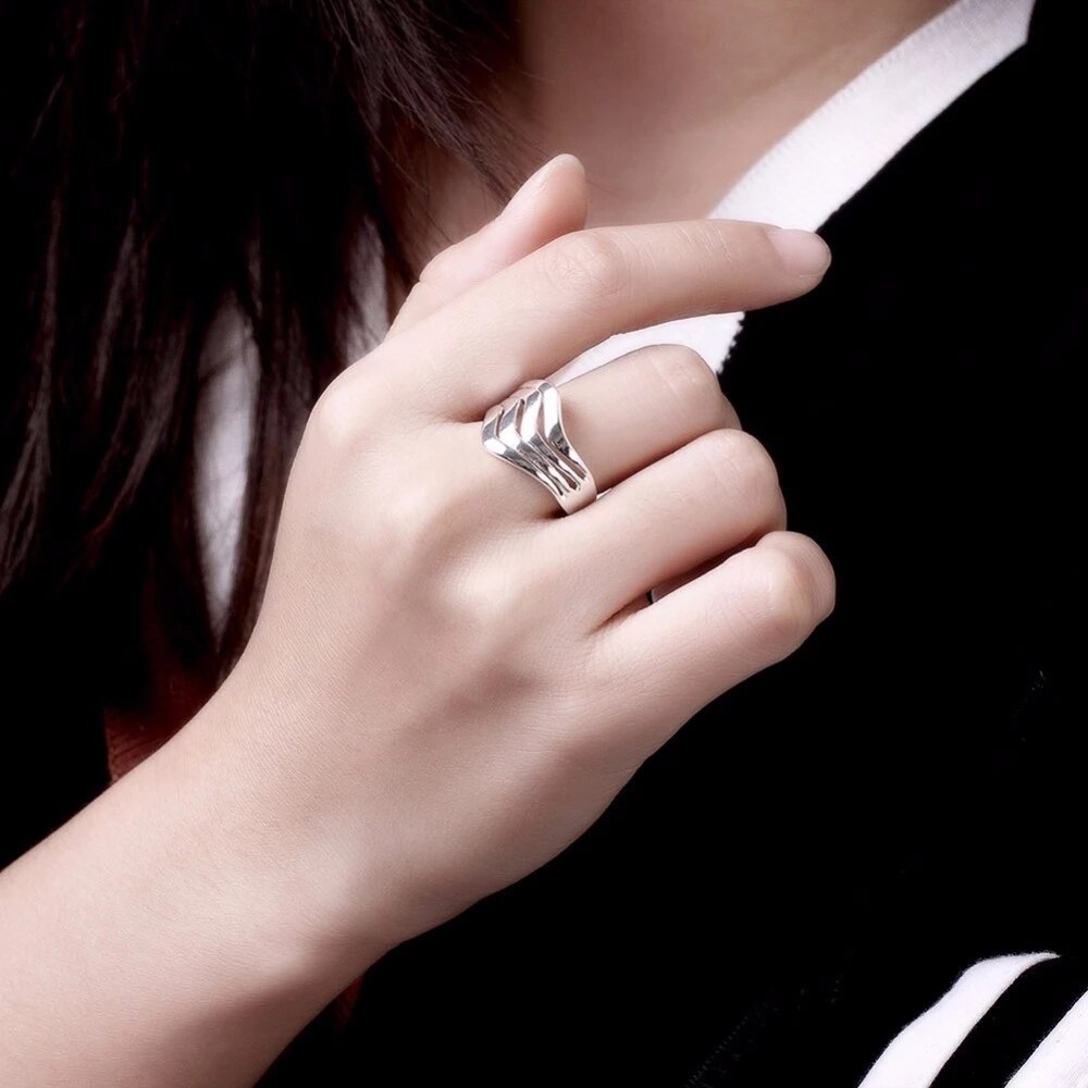 Special offer charm 925 Solid silver Rings For Women Jewelry Water ripple adjustable Fashion Wedding Party Girl student gifts