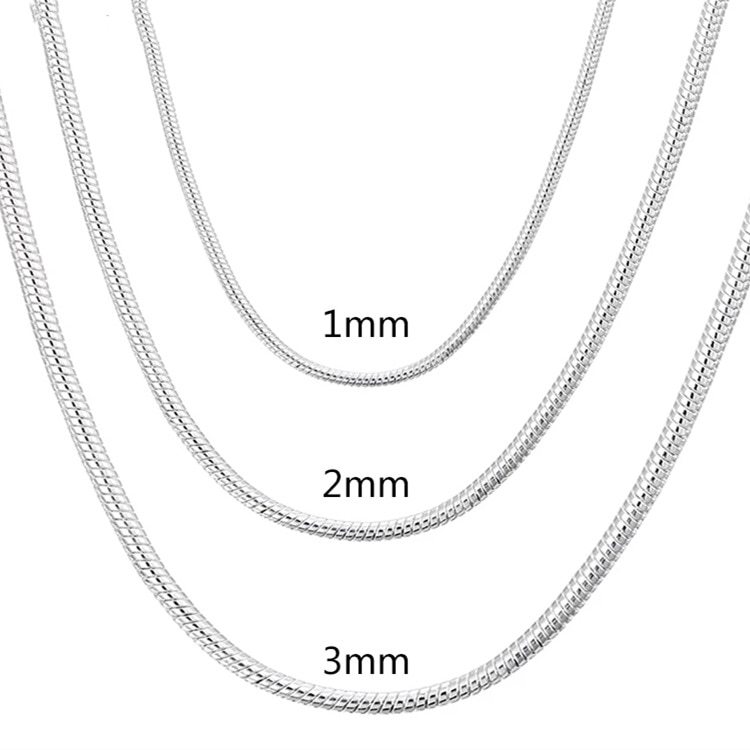 classic 925 Stamp Silver color 1MM/2MM solid Snake Chain Necklace For Men Women Necklaces Fashion party Jewelry for pendant