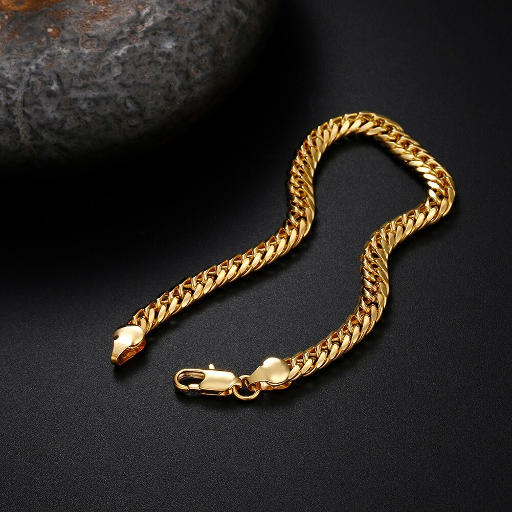 New 6MM Geometry Chain 18K Gold Plated 925 Stamp Silver color Bracelets for Women Men Fashion Wedding Christmas Gifts Jewelry