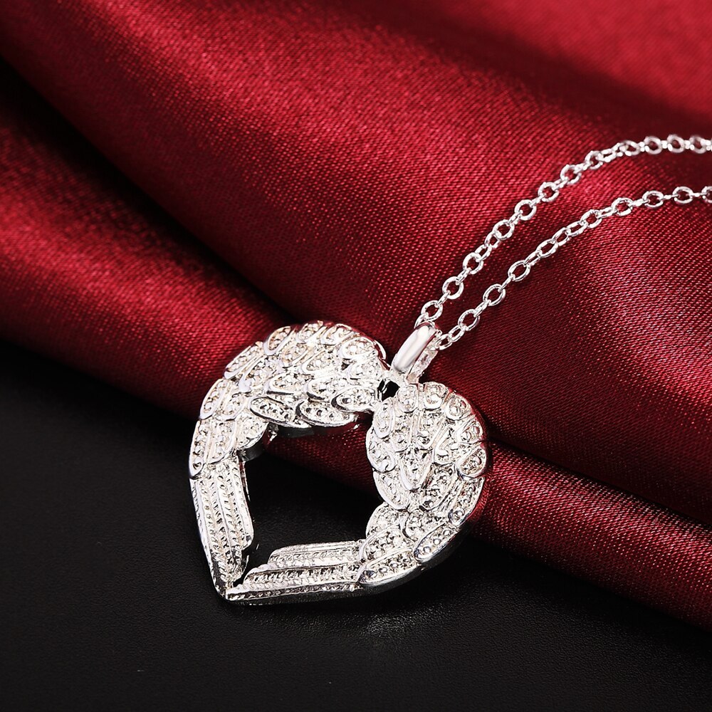 New fashion 925 Stamp Silver color Necklace For Women Jewelry Angel wings heart Pendant Christmas gifts party Wedding