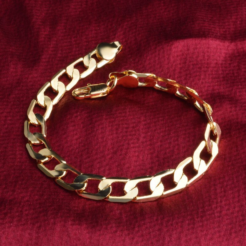Charm 18K gold plated 8MM geometry 20CM Chain 925 Stamp Silver color Bracelet for Women men Fashion Wedding Gifts fine Jewelry