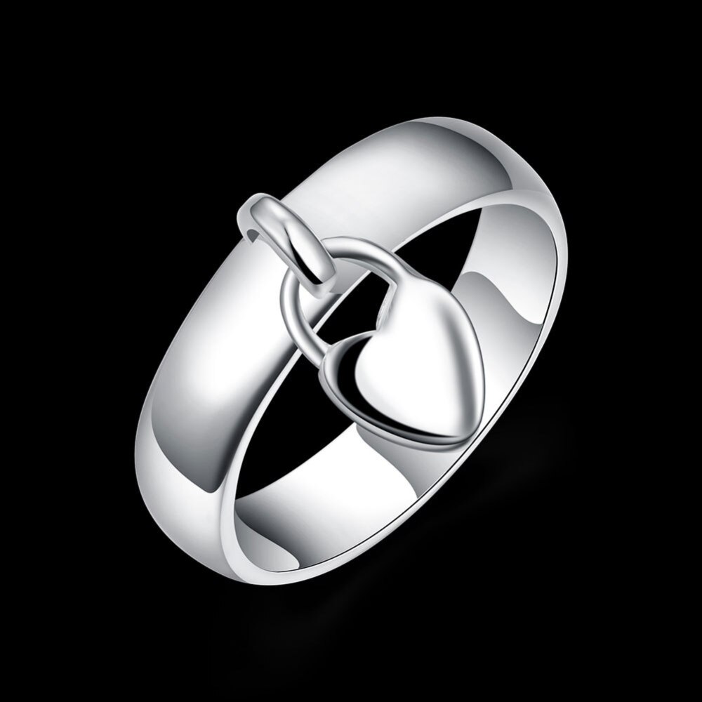 925 Stamp Silver color heart lock Couple ring size 6/7/8/9/10 Fashion LOVE Wedding Party Girl Valentine's Day gifts fine Jewelry