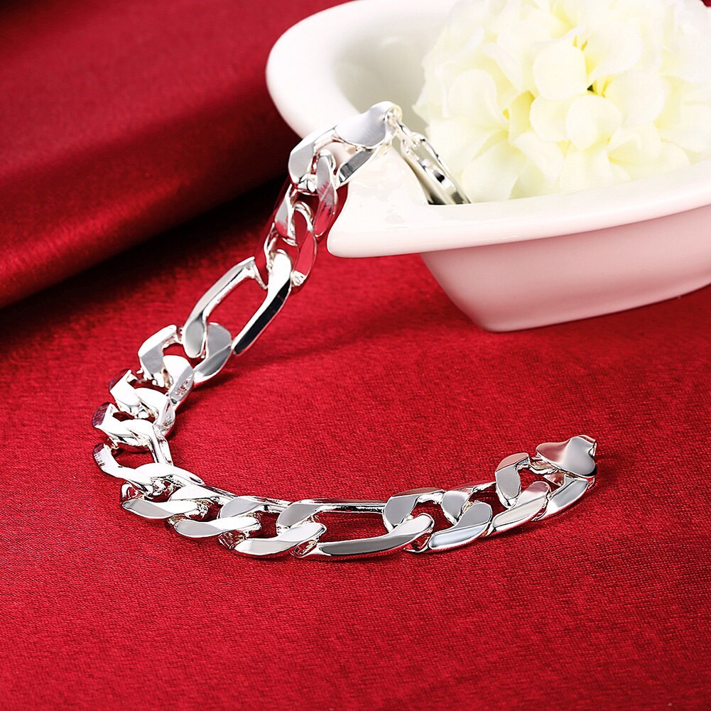 Hot sale fashion 925 Stamp Silver color Bracelet for man woman classic 12MM geometry chain Wedding party Gifts Street jewelry