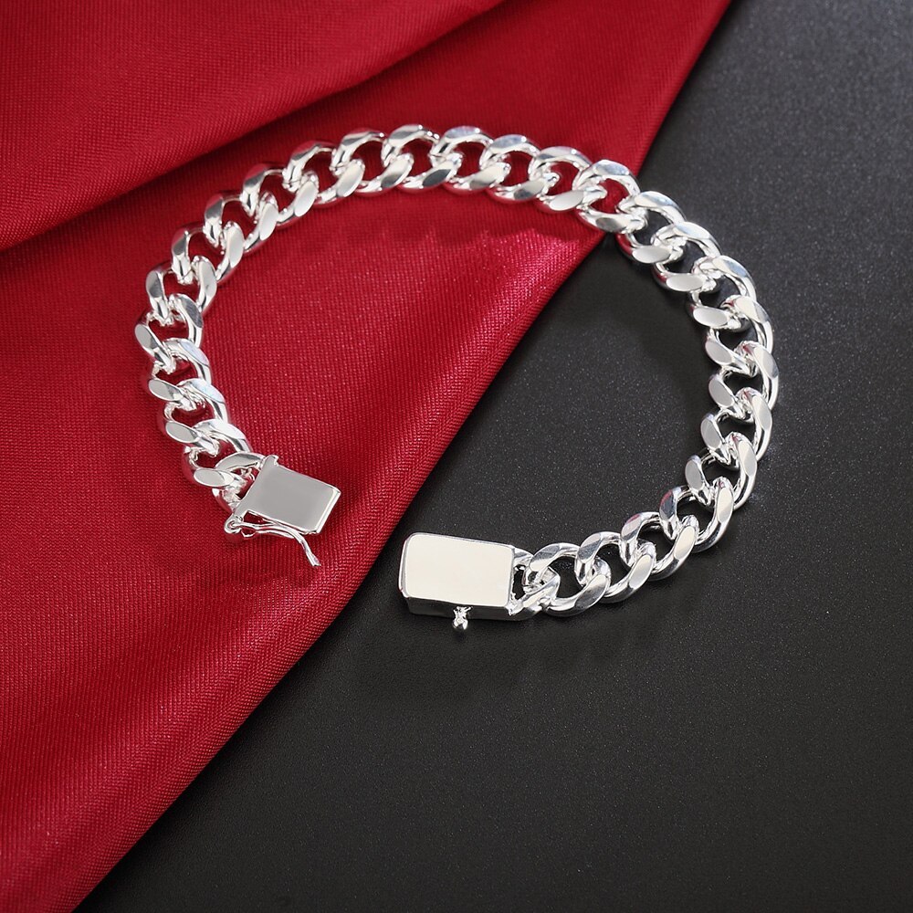 Charm 925 Stamp Silver color Bracelets for man 10MM Domineering geometry chain Wedding party Christmas Gifts fashion Jewelry