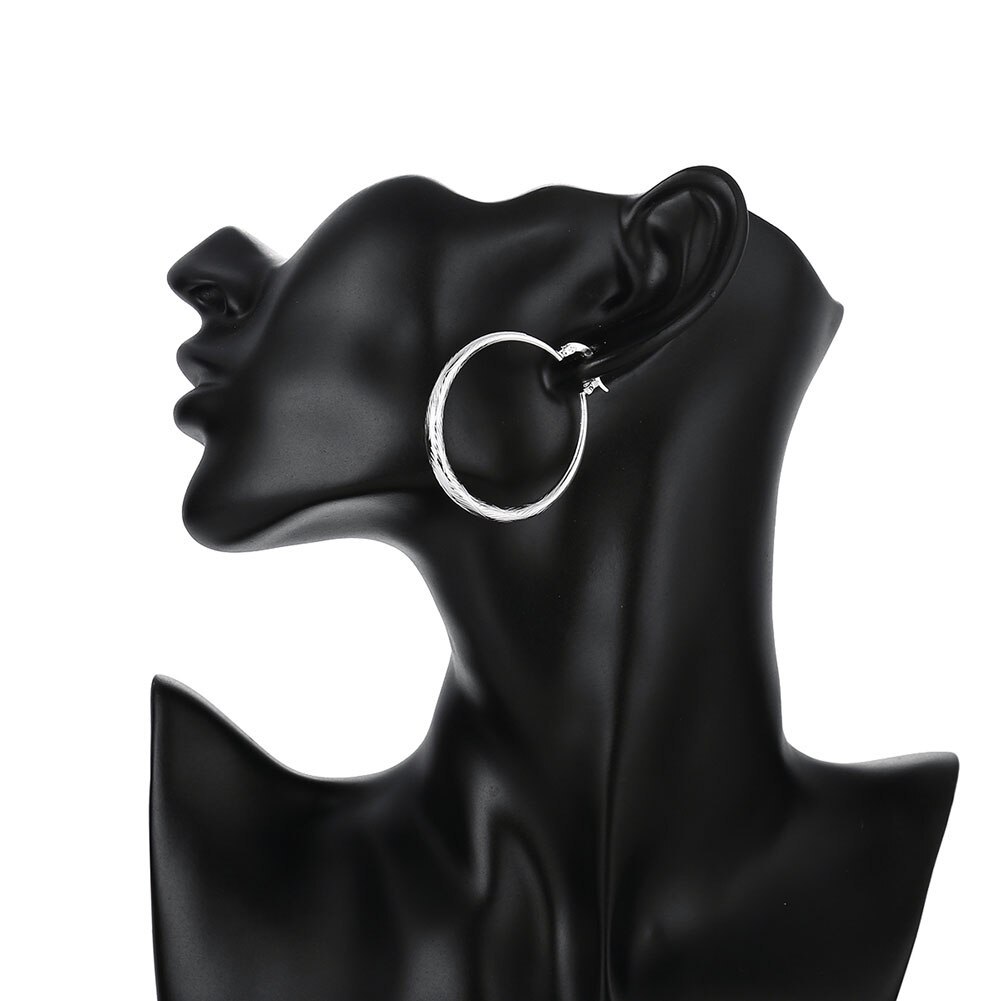 Fashion 925 Stamp Silver color Earrings for Women Jewelry 4CM Big circle hoop earrings Ear loop hanger lady party Christmas gift