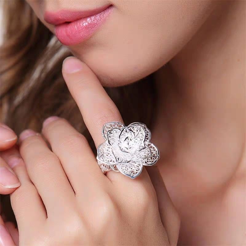 New charm 925 Stamp Silver color Jewelry set for women flower Pendant bangle earrings rings bracelet necklaces fashion party
