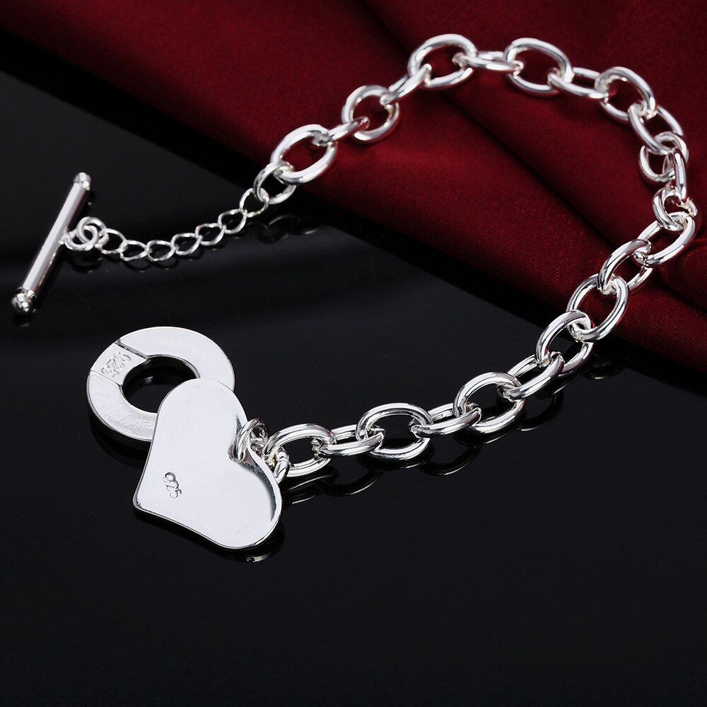 Factory direct fashion 925 Stamp Silver color Bracelet for woman Beautiful Heart pendant chain fine jewelry Wedding party gift