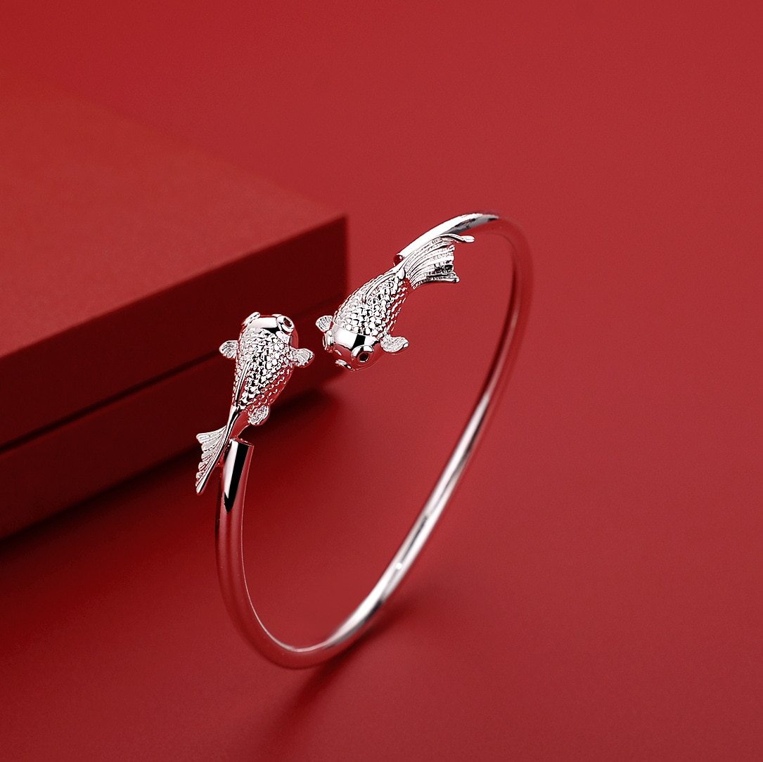 High quality 925 Stamp Silver color Original goldfish bracelets Bangles for women fashion Luxury party wedding jewelry fine gift