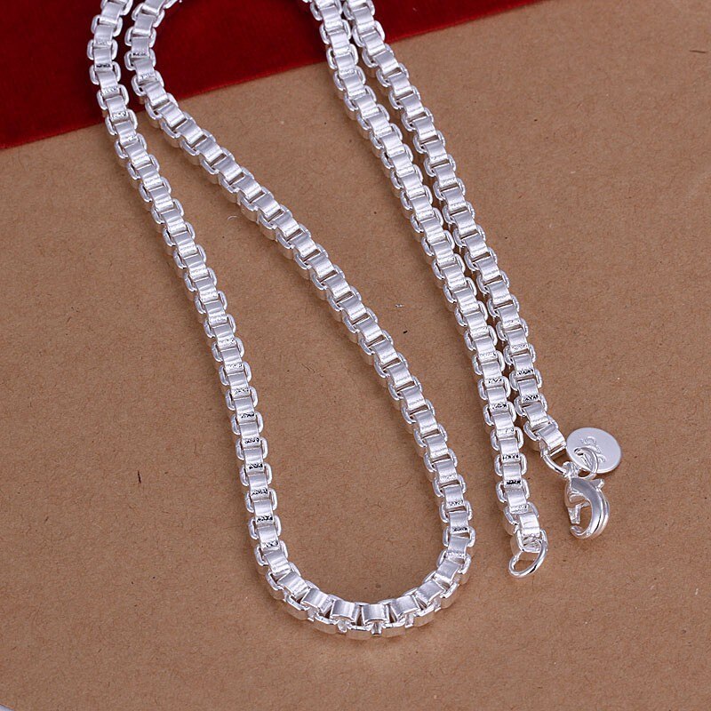Hot classic 925 Stamp Silver color Necklaces 4MM box chain for woman men's Charm Jewelry 20 Inches Fashion Party Christmas Gifts