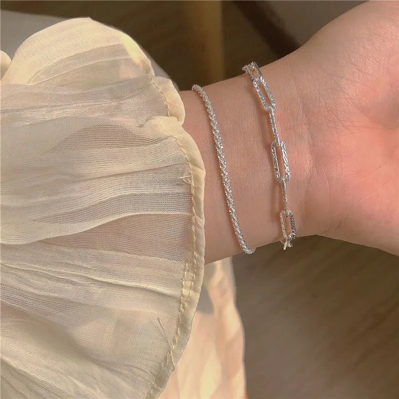 Fine 925 Stamp silver elegant double chain bracelets for women fashion original party wedding Accessories Jewelry holiday gifts