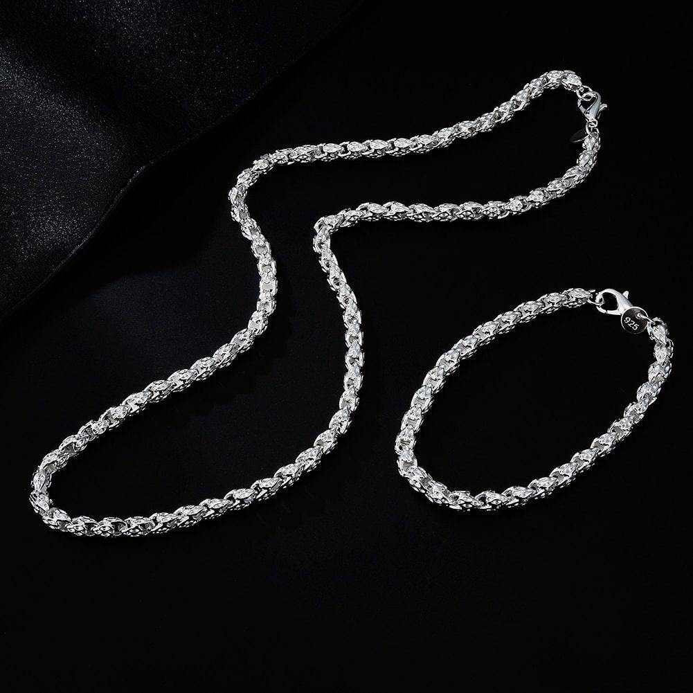 fine 925 Stamp Silver color geometry Bracelets necklaces for women fashion designer party wedding jewelry sets Holiday gifts