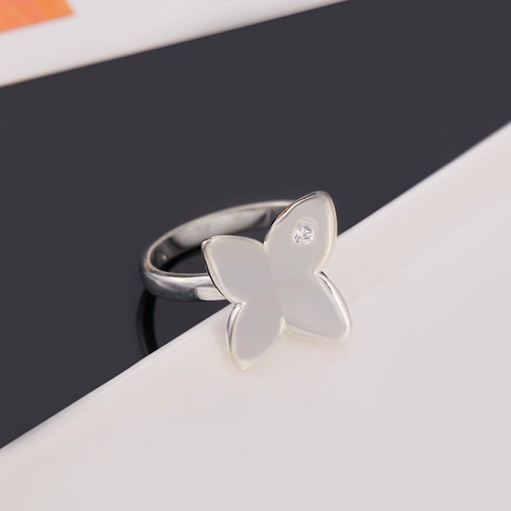 Fine 925 Stamp Silver color crystal butterfly earrings stud rings Jewelry sets for women Fashion happy Party wedding Gift