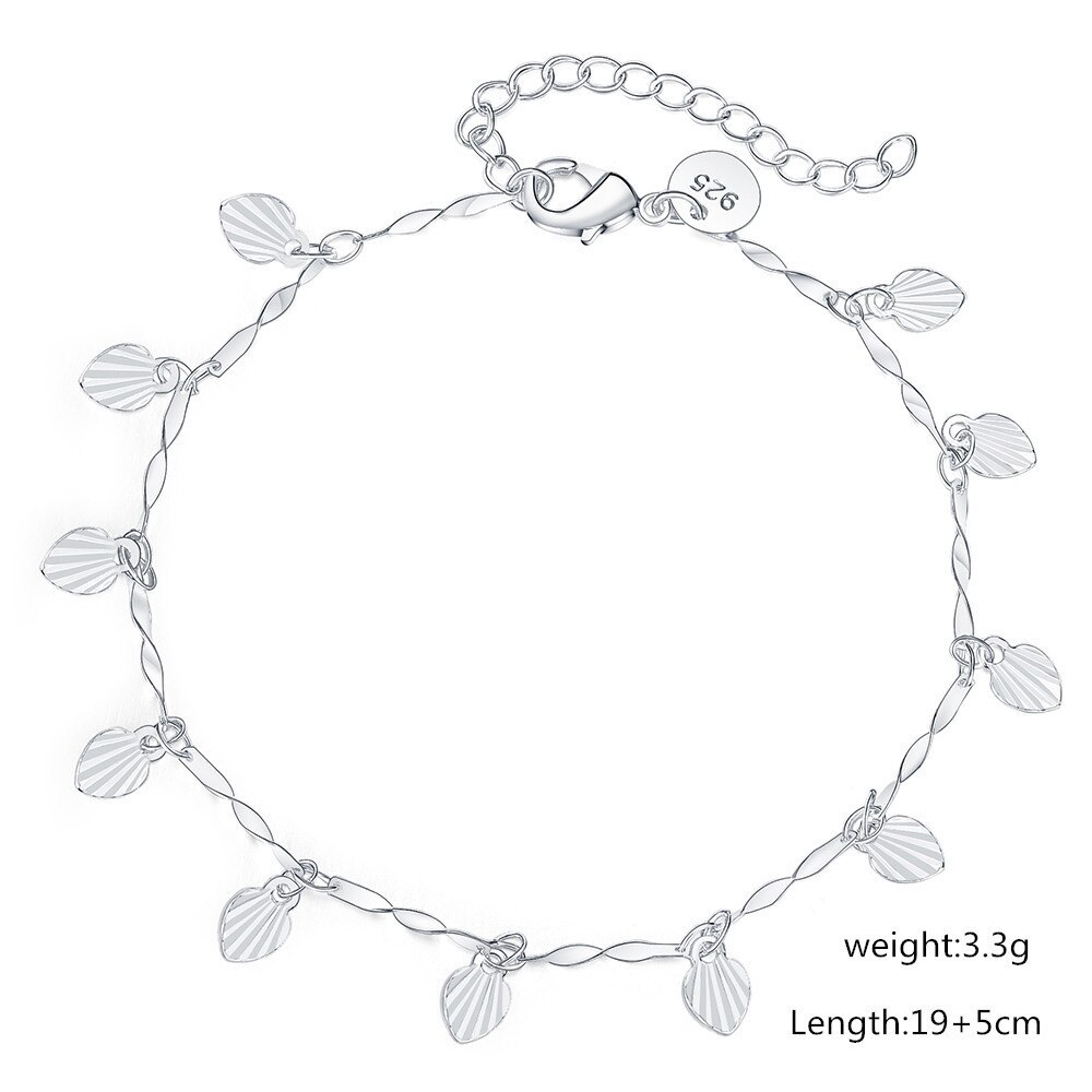 New Charm 925 Stamp Silver color Heart card Chain Bracelet for Women Fashion Wedding Party Girl student Christmas Gift Jewelry