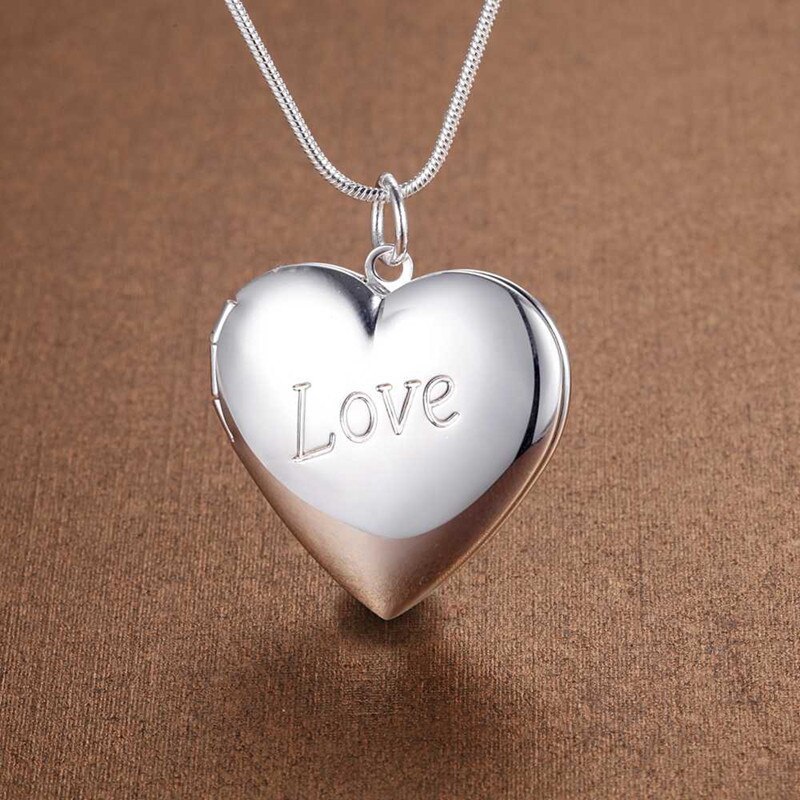 Special offer new 925 Stamp Silver color Necklace for woman LOVE Heart photo frame Pendant Fashion Jewelry Wedding party Gifts