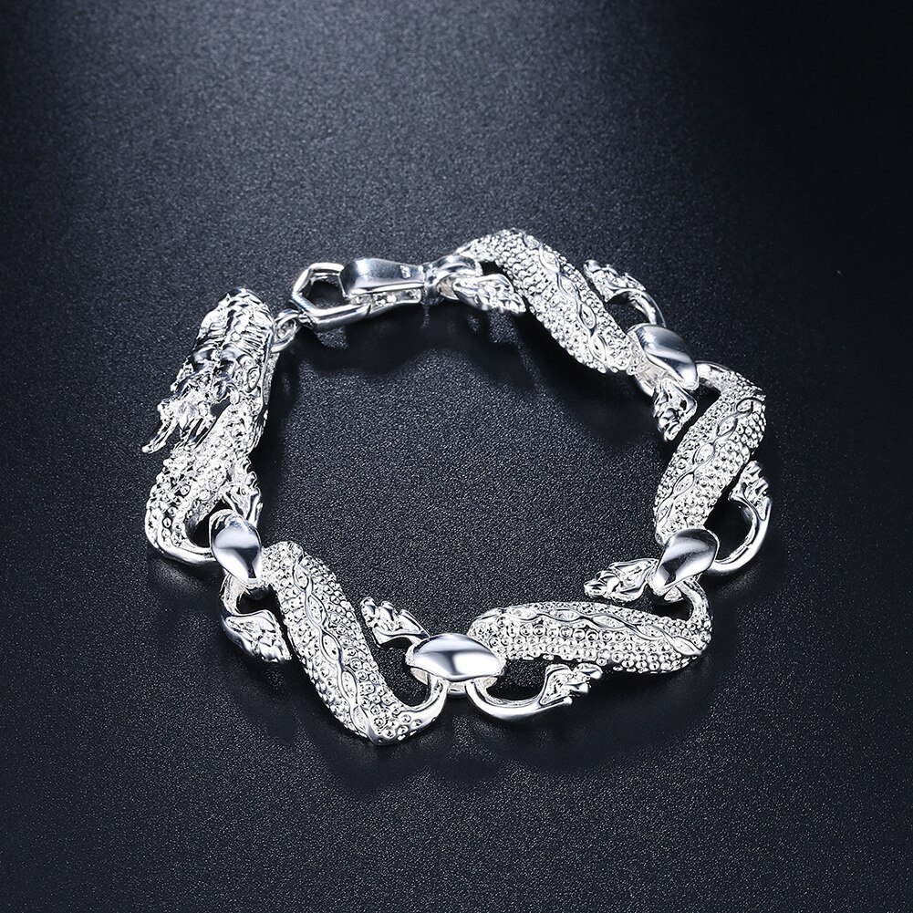 Charm 925 Stamp Silver color Bracelets for man Domineering big dragon chain lady Wedding party Christmas Gifts fashion Jewelry