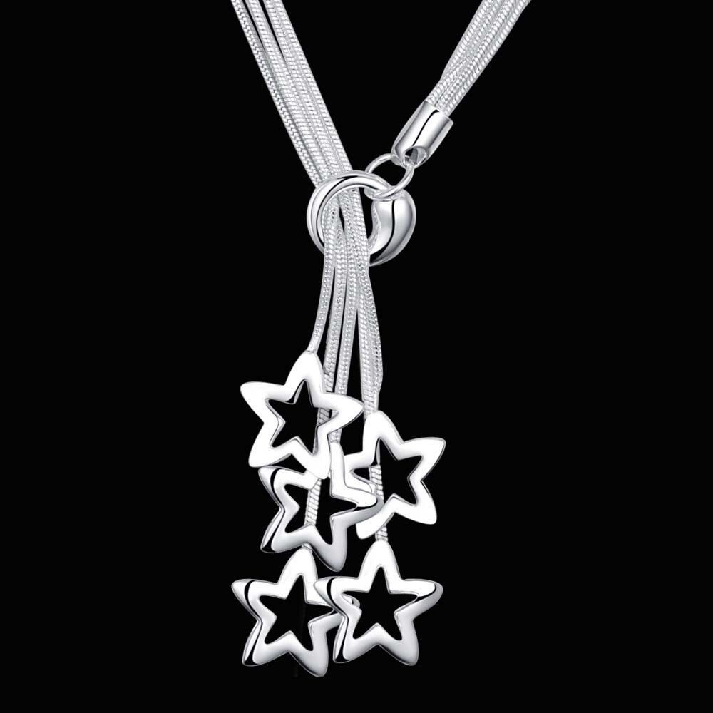 classic 925 Stamp Silver color 18 Inches fine Star pendant necklace high quality Christmas Gifts Wedding party luxury jewelry